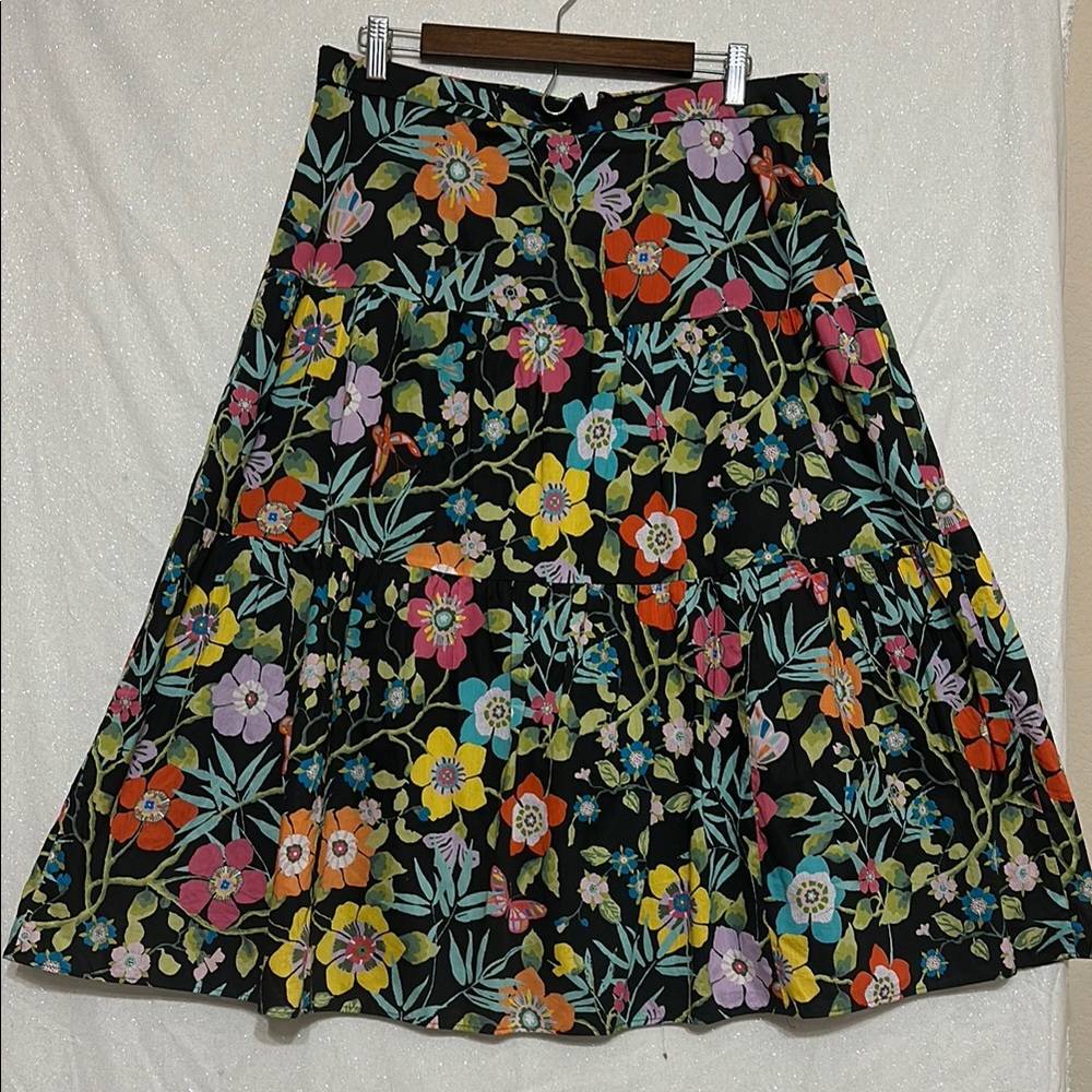 J. Crew Black Floral A-Line Skirt with Multicolor Blooms